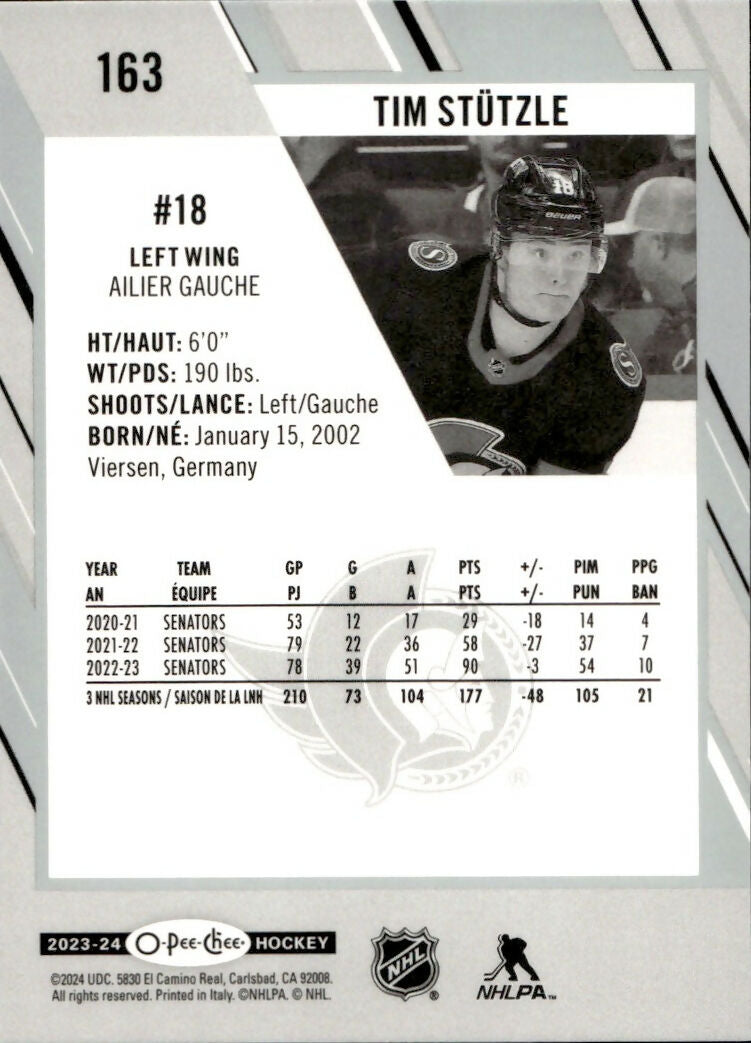 2023-24 Upper Deck O-Pee-Chee Hockey - Base #163 Tim Stutzle - Ottawa Senators