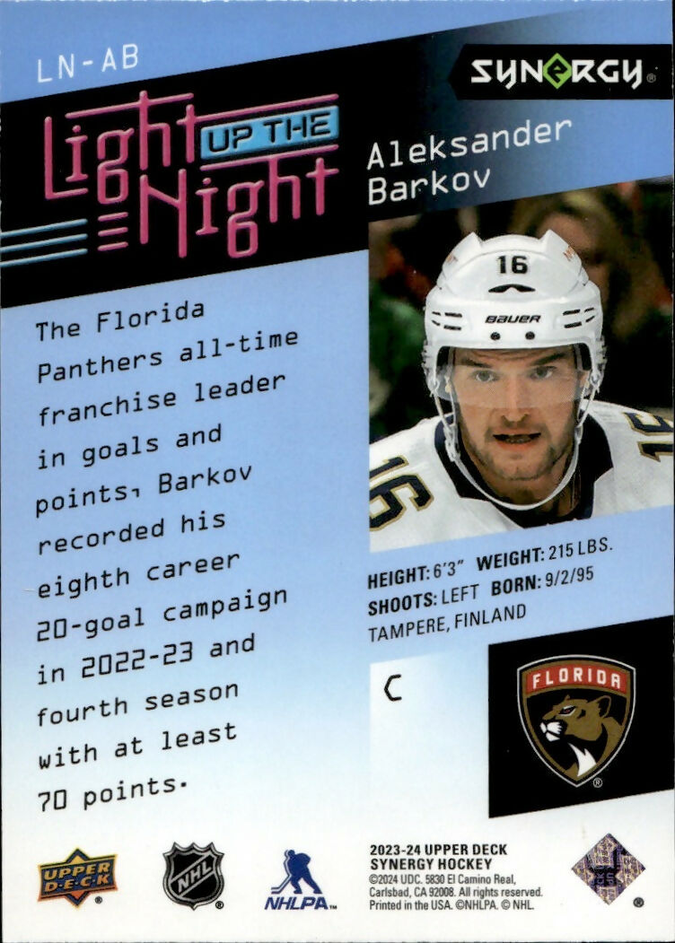 2023-24 Upper Deck Synergy Hockey - Light Up The Night - Blue :499 #LN-AB Aleksander Barkov - Florida Panthers - B