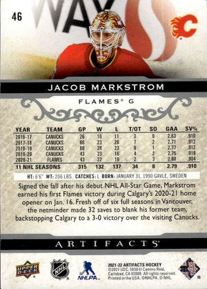 2021-22 Upper Deck Artifacts Hockey - Base #46 Jacob Markstrom - Calgary Flames