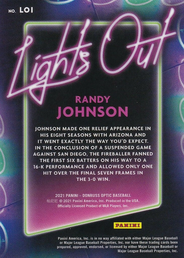 2021 Donruss Optic Lights Out #LO1 Randy Johnson Arizona Diamondbacks