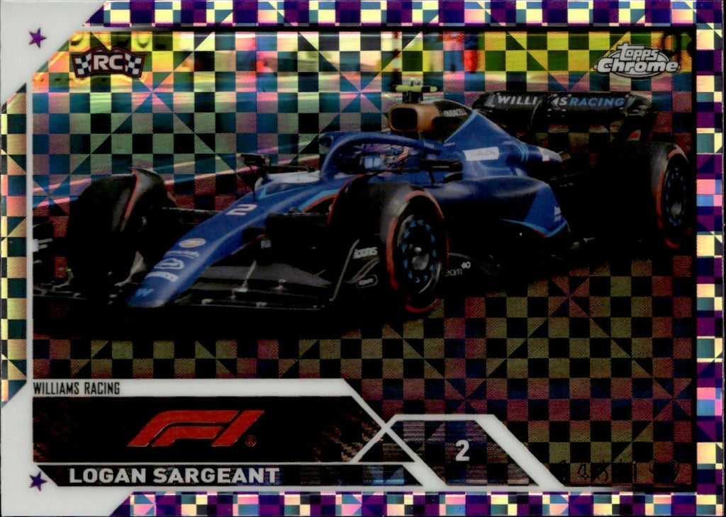 2023 Topps Chrome Formula 1 Base #66 - F1 Drivers - Purple Checker Flag X-factor :199 Logan Sargeant - Williams Racing - A