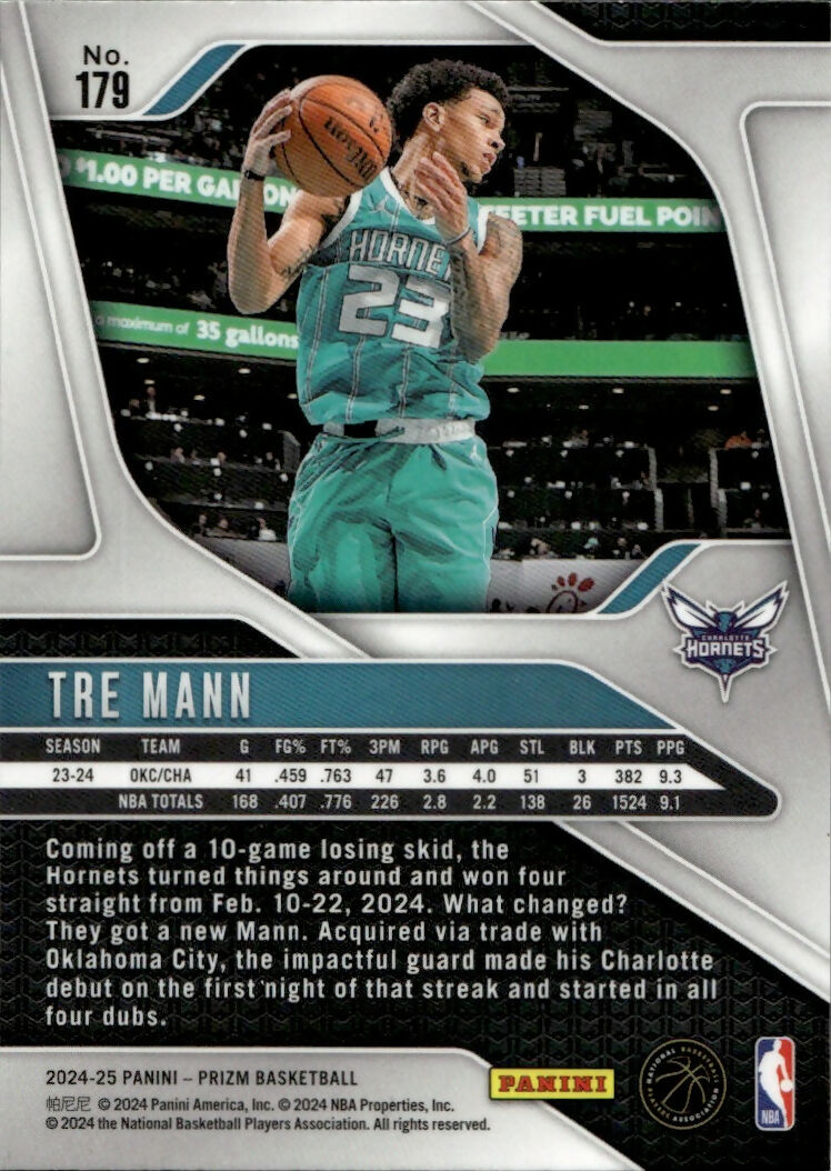 2024-25 Panini Prizm Basketball - Base #179 Tre Mann - Charlotte Hornets - B