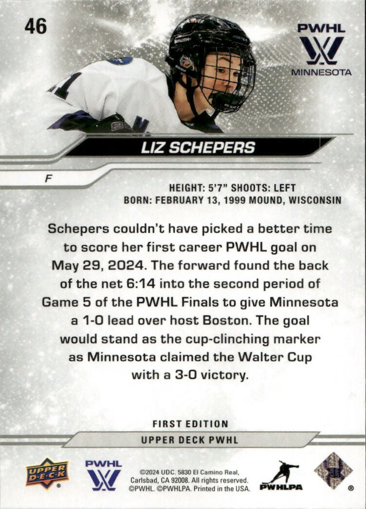 2024-25 Upper Deck PWHL Hockey - Base #46 Liz Schepers - Minnesota Frost - B