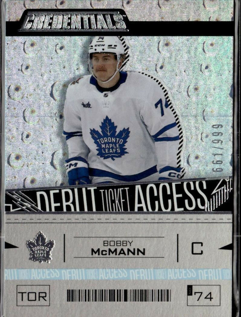 2023-24 Upper Deck Credentials Hockey Debut Ticket Access #/999 #124 Toronto Maple Leafs (Bobby McMann)
