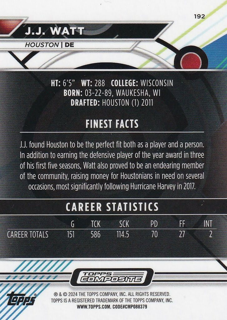 2023 Topps Composite #192 J.J. Watt Houston Texans