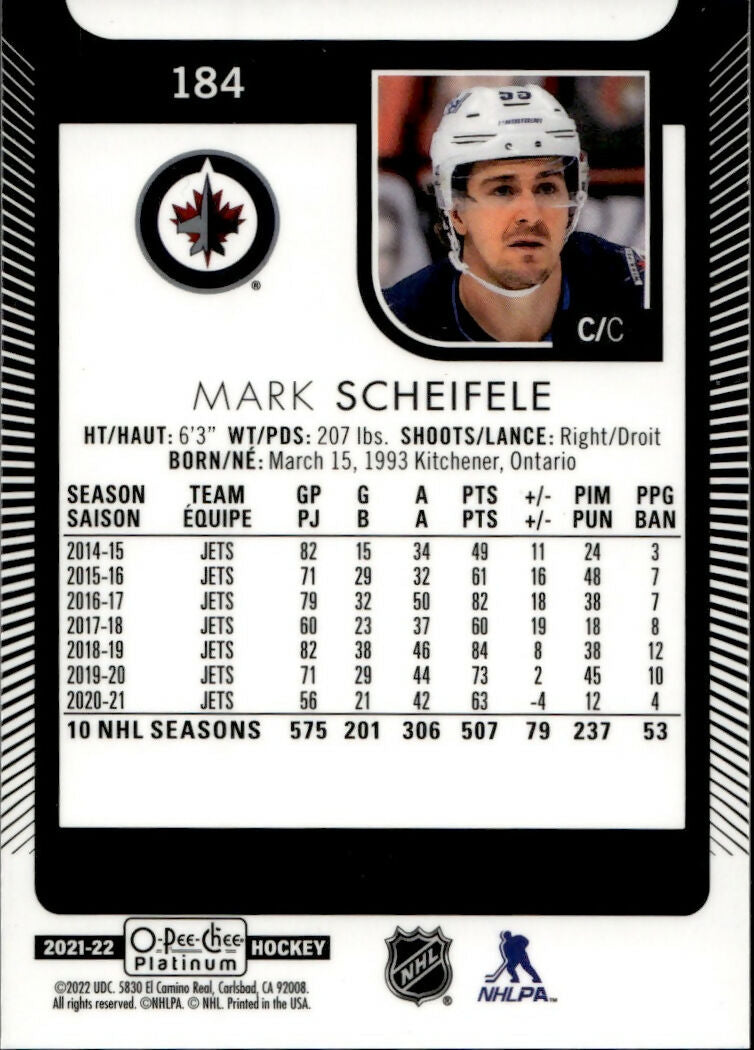 2021-22 Upper Deck O-Pee-Chee Platinum Hockey - Base #184 Mark Scheifele - Winnipeg Jets - B