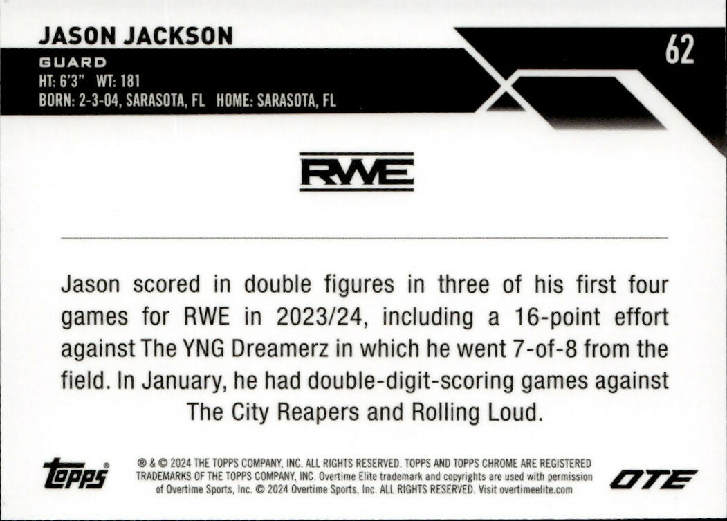 2023-24 Topps Chrome OTE Overtime Elite - Base #62 Jason Jackson - RWE - B
