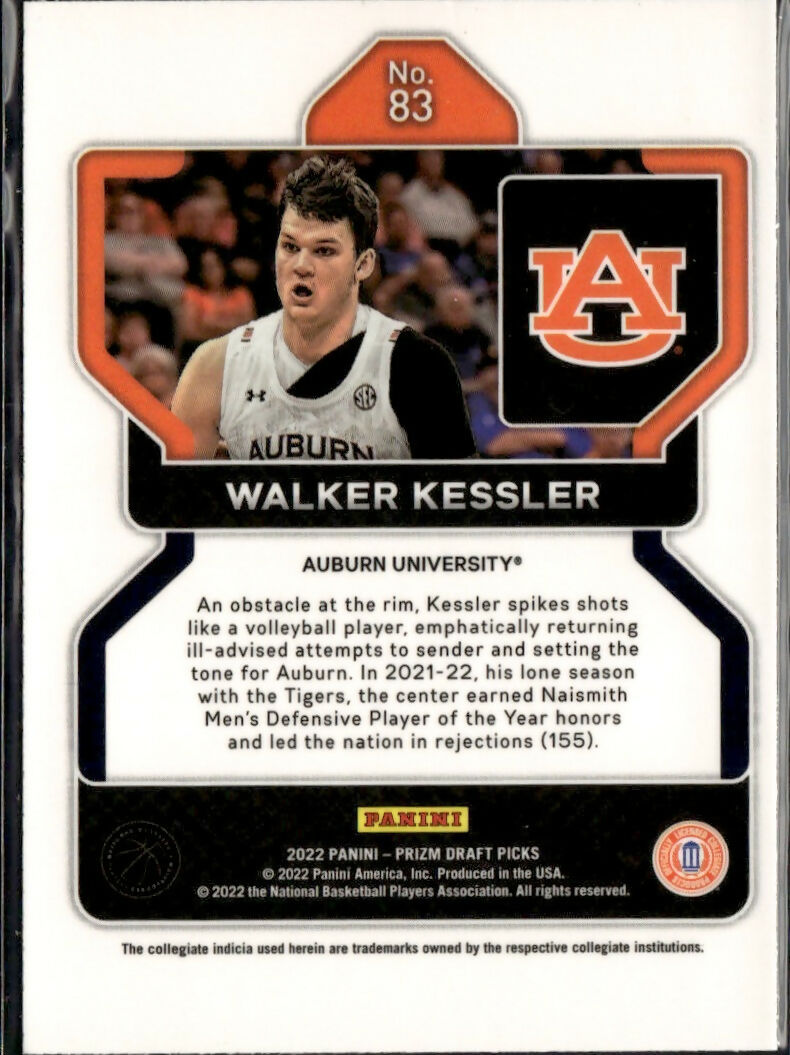 2022 Panini Prizm Draft Picks Basketball - Base #83 Walker Kessler - Auburn - B