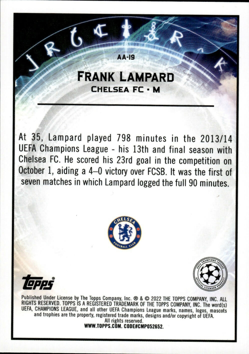 2021-22 Topps Merlin Collection Chrome UCL - Ageless Alchemy #AA-19 Frank Lampard - Chelsea FC