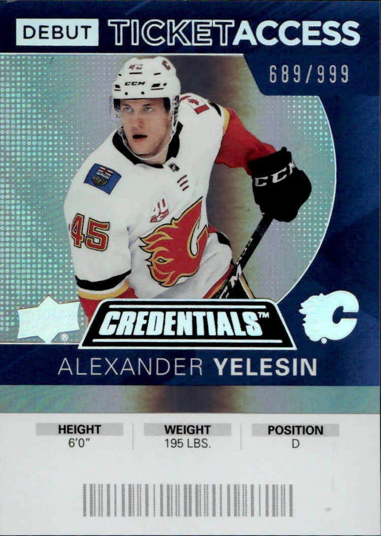 2020-21 Upper Deck Credentials Hockey - Debut Ticket Access :999 #86 Alexander Yelesin - Calgary Flames - A