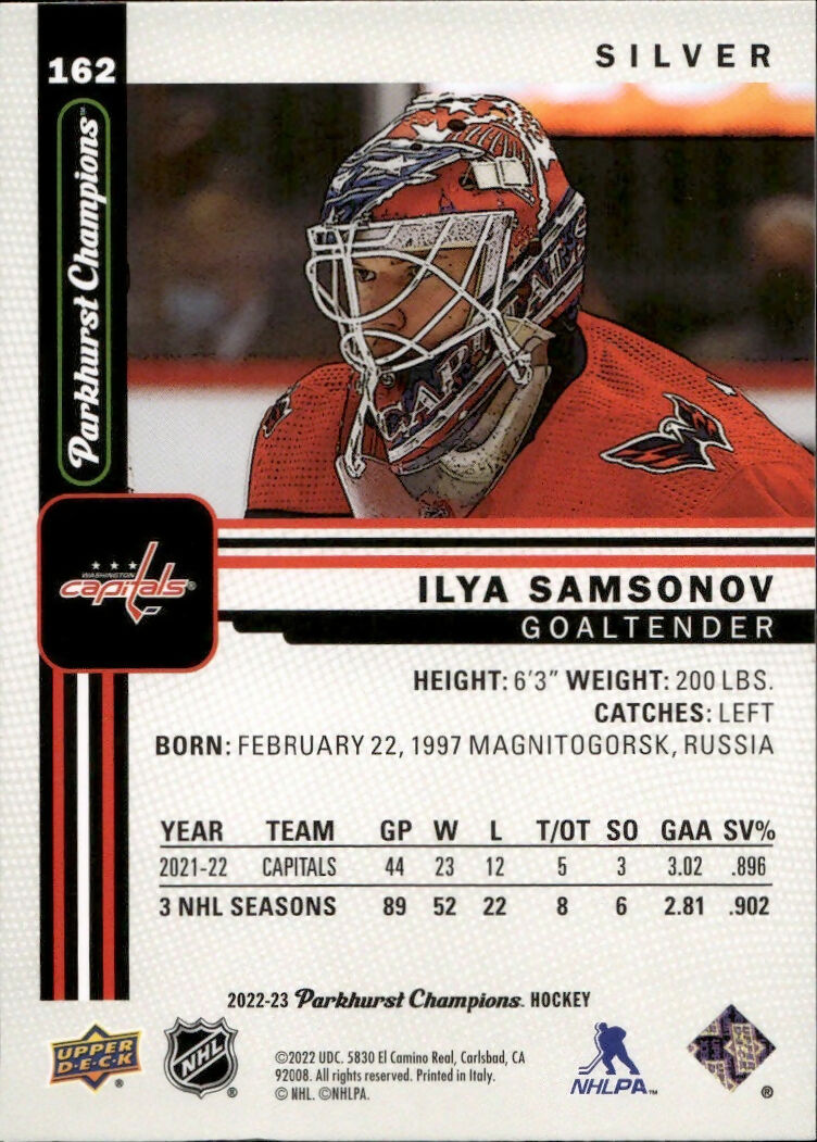 2022-23 Upper Deck Parkhurst Champions - Base - Silver #162 Ilya Samsonov - Washington Capitals - B