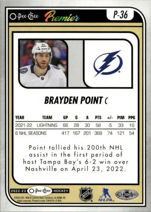 2022-23 Upper Deck O-Pee-Chee Hockey - Premiers #P-36 Brayden Point - Tampa Bay Lightning - B