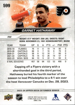 2023-24 Upper Deck Extended Series Hockey - Base #599 Garnet Hathaway - Philadelphia Flyers - B