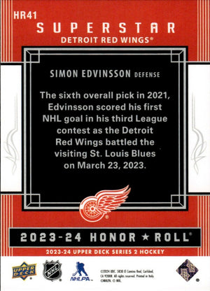 2023-24 Upper Deck Series 2 Hockey - Honor Roll - Superstars #HR41 Simon Edvinsson - Detroit Red Wings