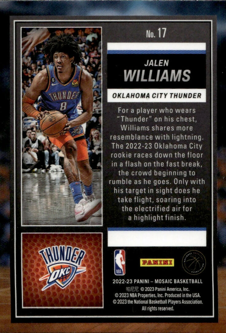 2022-23 Panini Mosaic Basketball - Masters #17 Jalen Williams - Oklahoma City Thunder - B