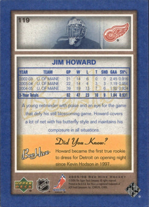 2005-06 Upper Deck Bee Hive - Base - Blue #119 Jim Howard - Detroit Red Wings - B