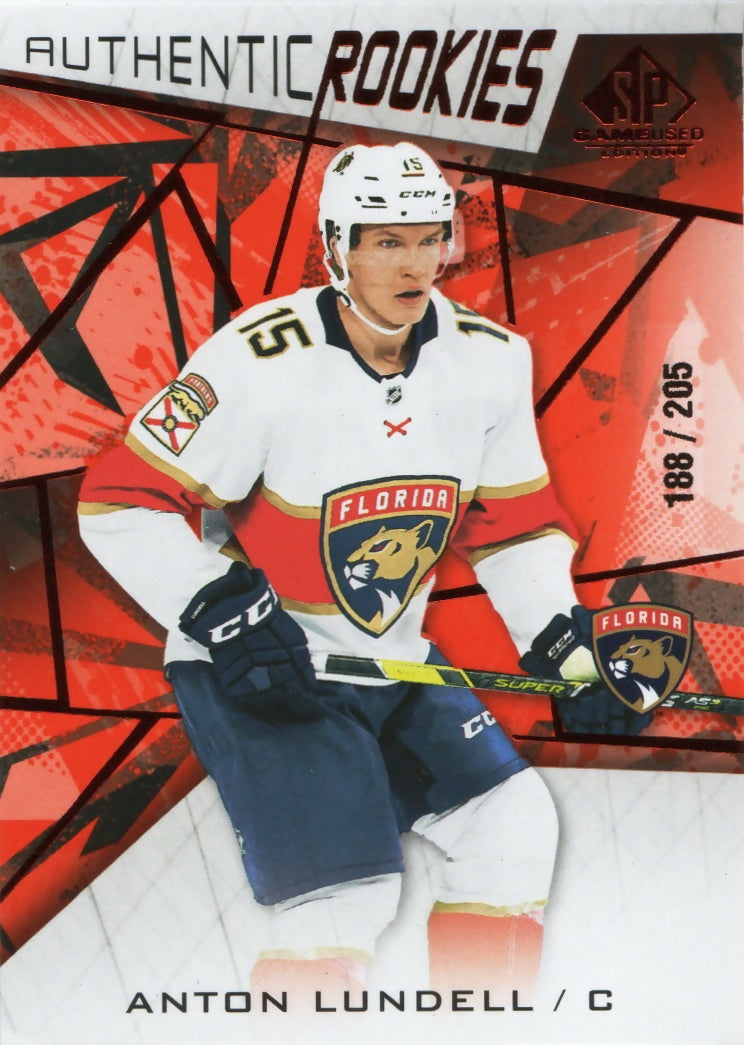 2021-22 Upper Deck SP Game Used Hockey - Base - Red Fragment - Authentic Rookies :205 #188 Anton Lundell - Florida Panthers - A