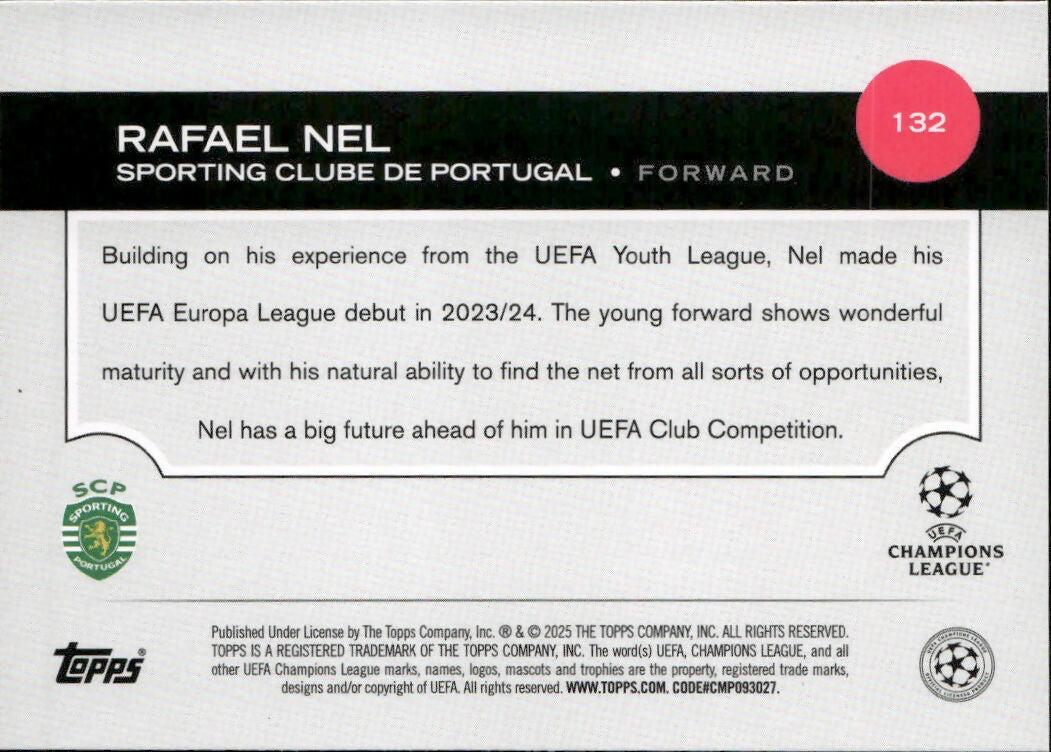 2024-25 Topps UEFA Club Competitions - Base #132 Rafael Nel - Sporting Clube De Portugal - B
