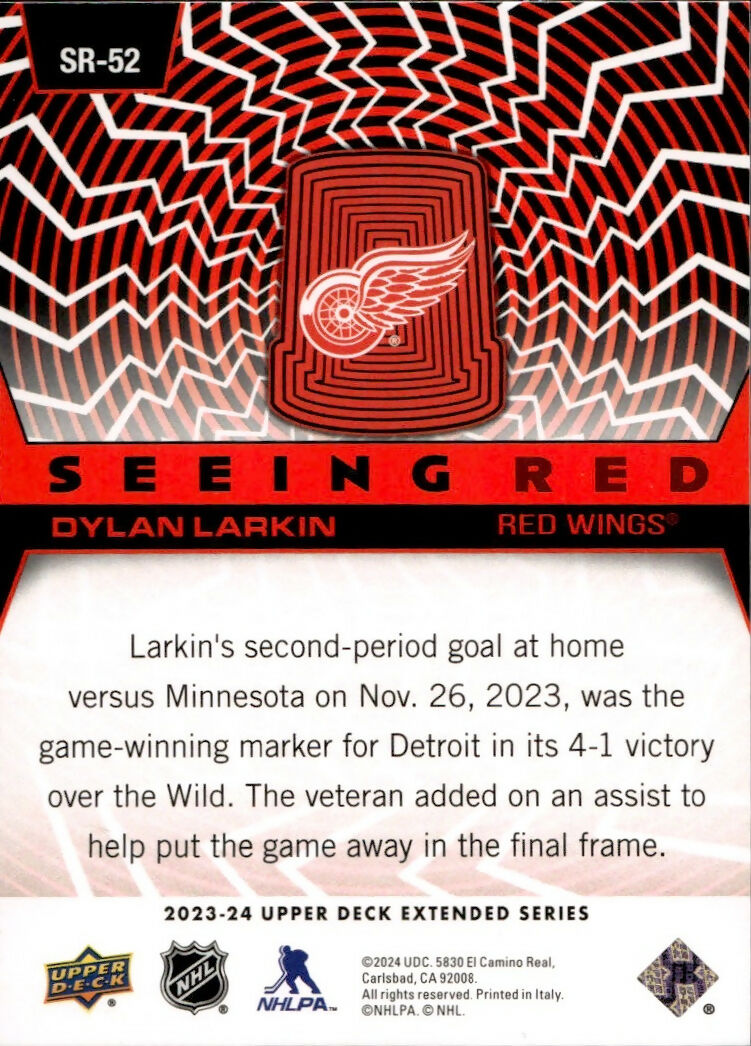 2023-24 Uppe Deck Extended Series Hockey - Seeing Red #SR-52 Dylan Larkin - Detroit Red Wings - V