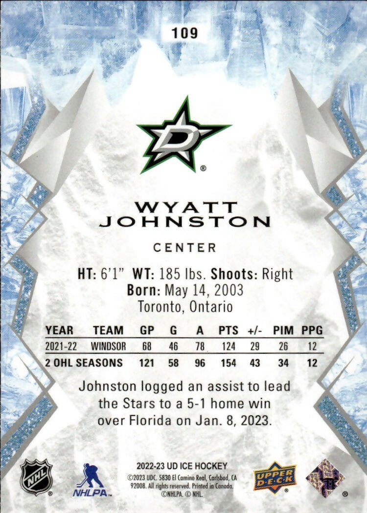 2022-23 Upper Deck Ice Hockey - Base #109 Wyatt Johnston - Dallas Stars