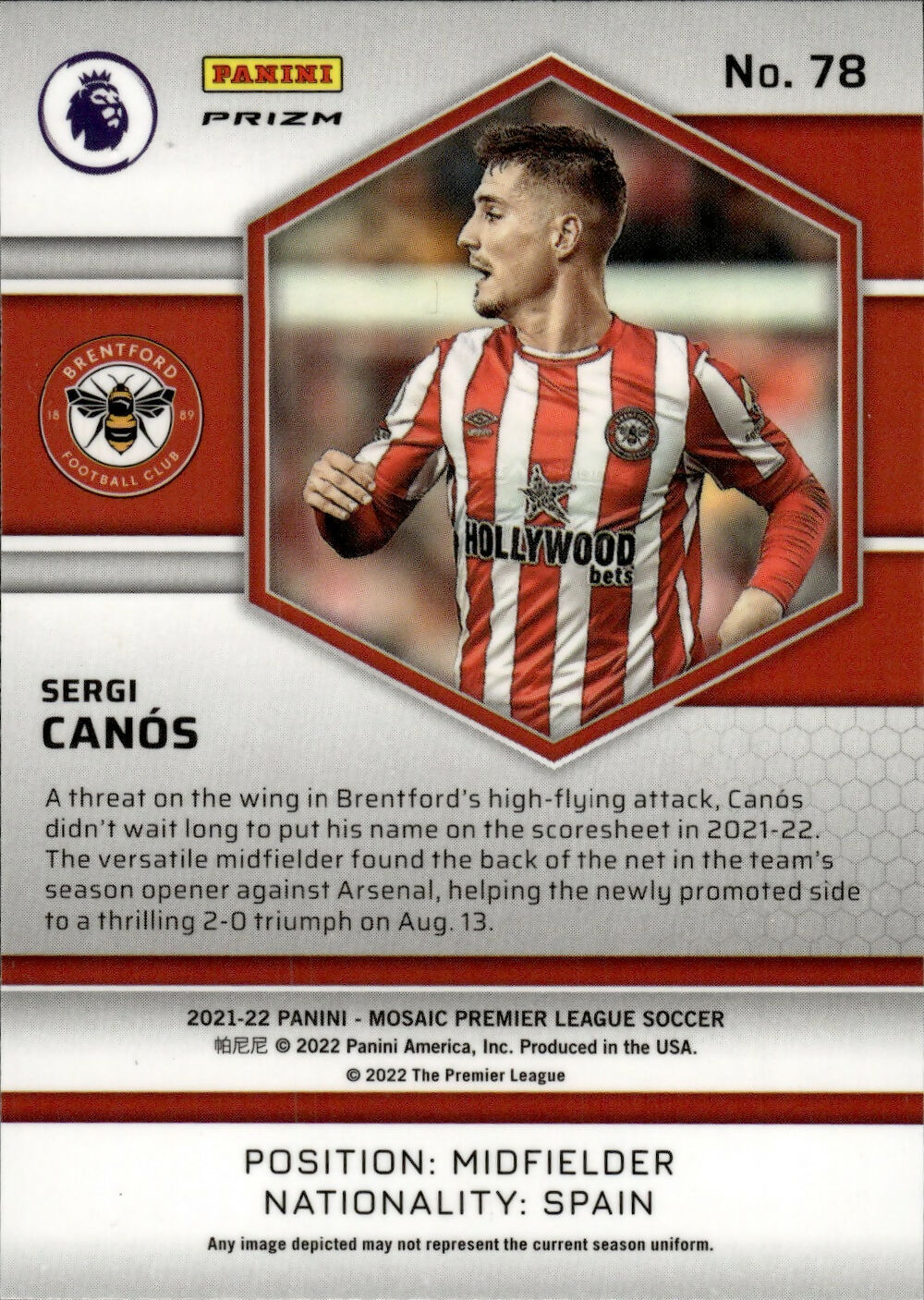 2021-22 Panini Mosaic Premier League - Base - Silver Prizm - Rookie #78 Sergi Canos - Brentford