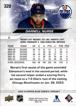 2023-24 Upper Deck Series 2 Hockey - Base #320 Darnell Nurse - Edmonton Oilers - B