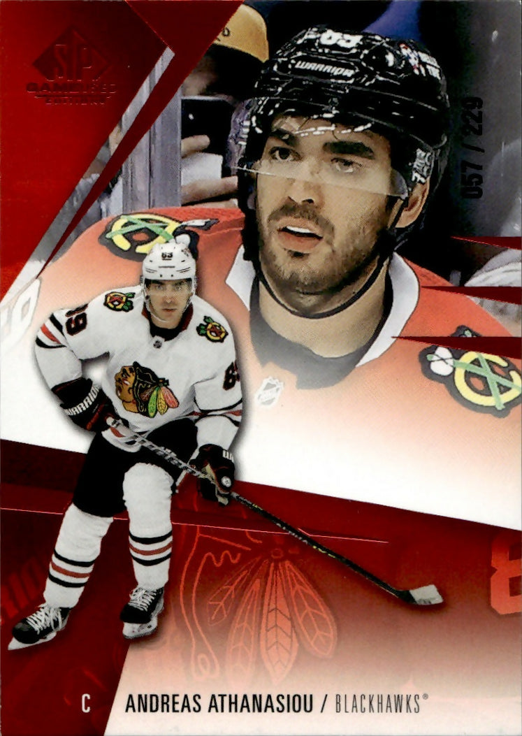 2023-24 Upper Deck SP Game Used Hockey - Base - Red :229 #98 Andreas Athanasiou - Chicago Blackhawks - A