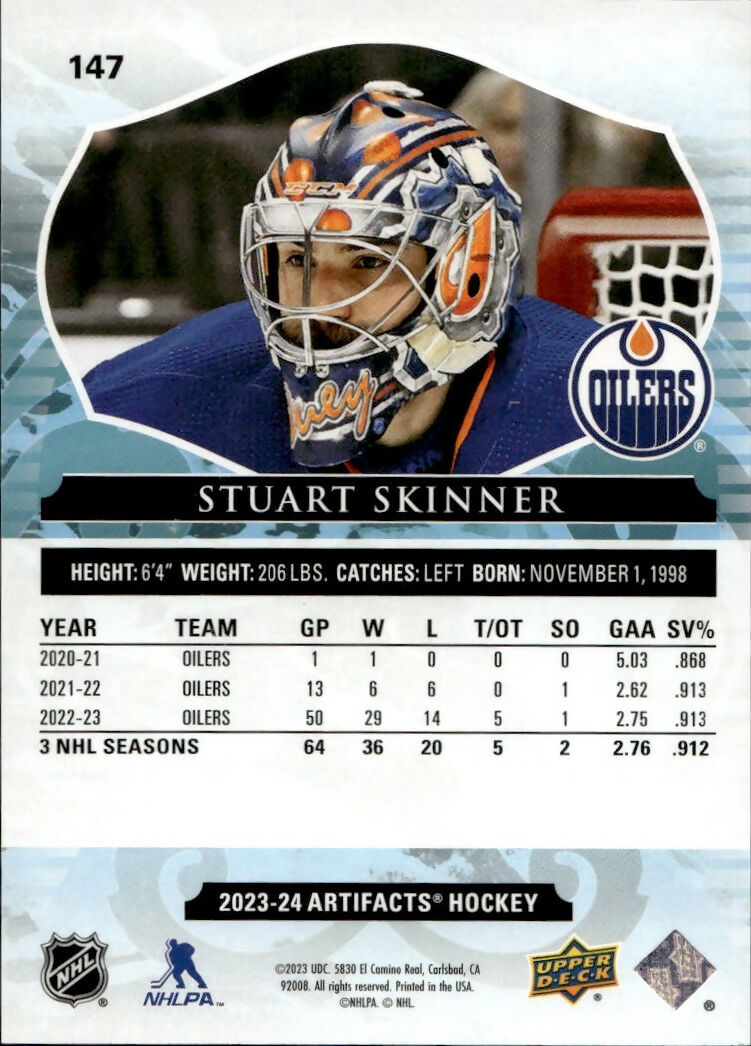 2023-24 Upper Deck Artifacts Hockey - Base - Emerald :99 #147 Stuart Skinner - Edmonton Oilers - B