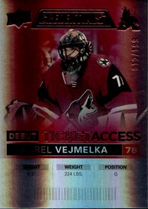2021-22 Upper Deck Credentials Hockey - Debut Ticket Access - Red :199 #76 Karel Vejmelka - Arizona Coyotes - A