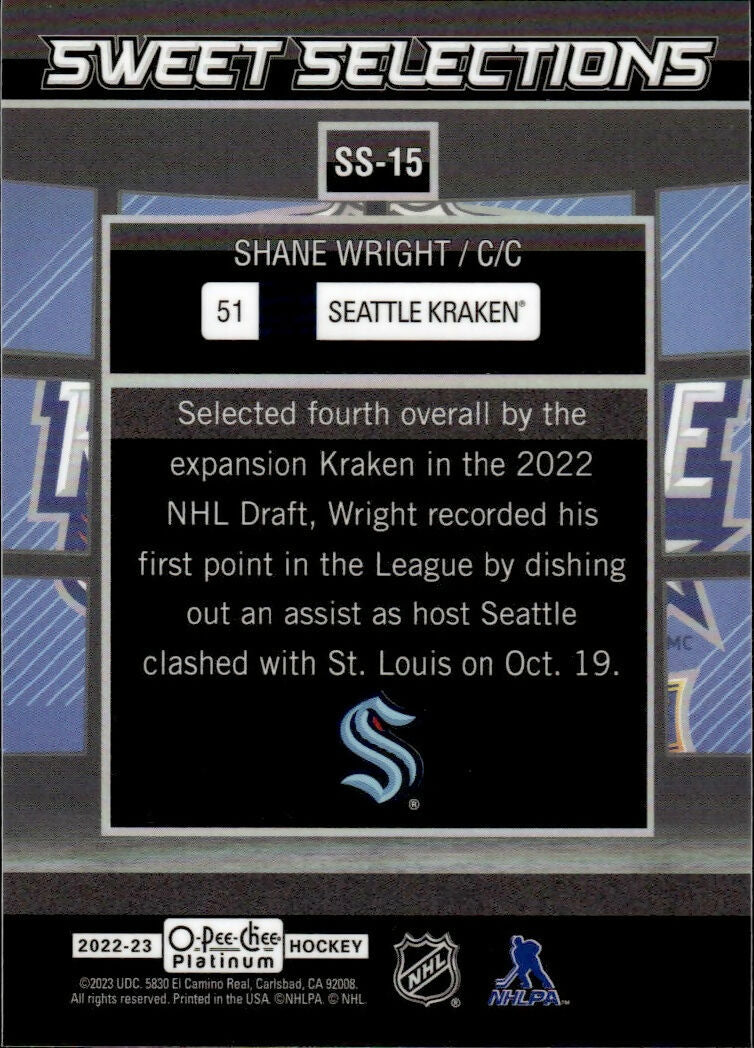 2022-23 Upper Deck O-Pee-Chee Platinum Hockey - Sweet Selections #SS-15 Shane Wright - Seattle Kraken