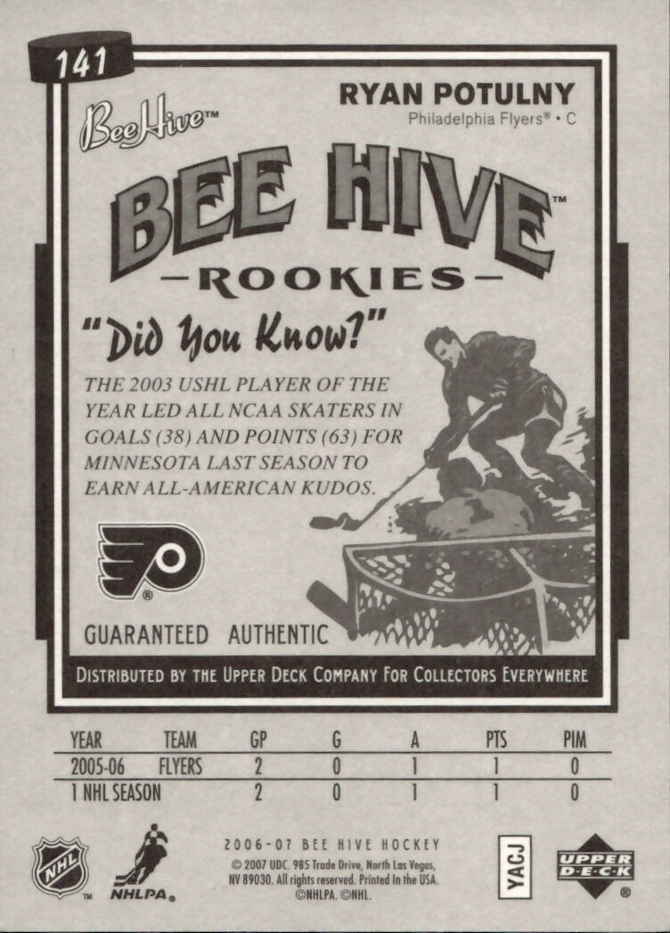 2006-07 Upper Deck - Bee Hive Hockey - Base - Rookies #141 Ryan Potulny - Philadelphia Flyers - B