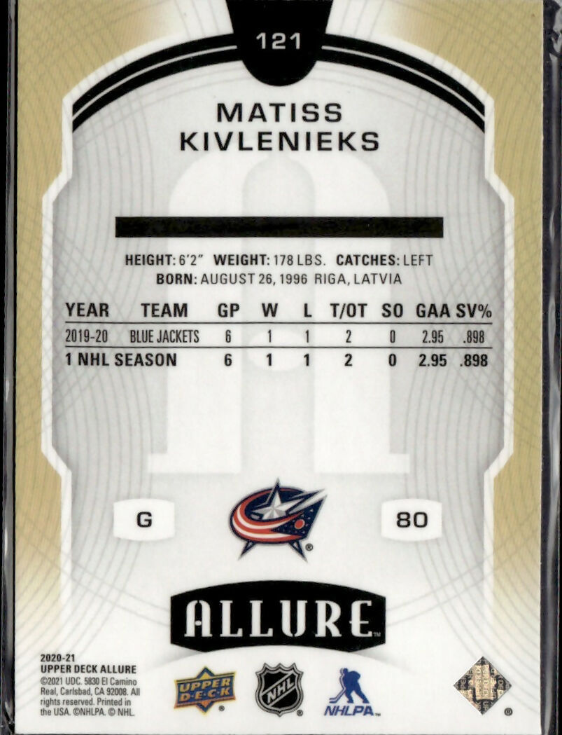 2020-21 Upper Deck Allure #121 Matiss Kivlenieks Columbus Blue Jackets Rookie
