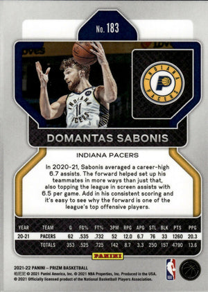 2021-22 Panini Prizm Basketball - Base # 183 Domantas Sabonis - Indiana Pacers