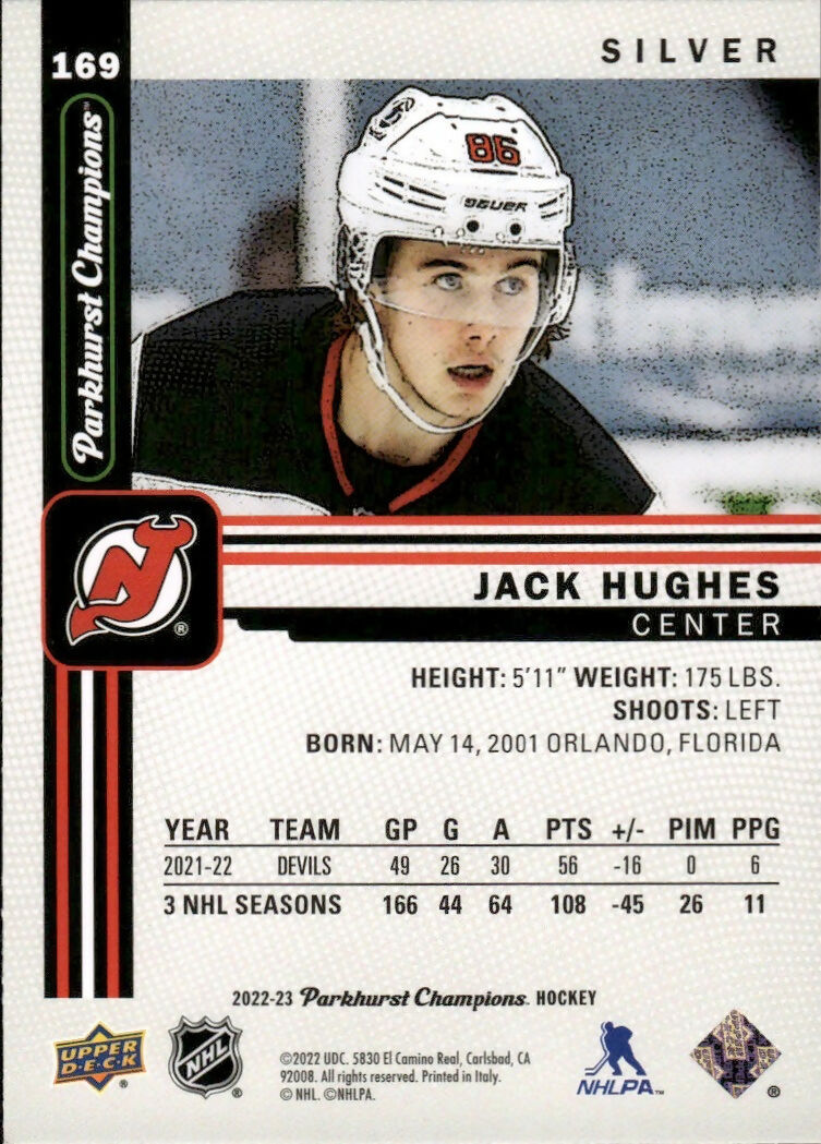 2022-23 Upper Deck Parkhurst Champions - Base - Silver #169 Jack Hughes - New Jersey Devils