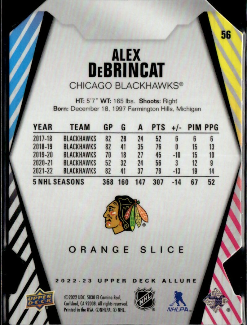 2022-23 Upper Deck Allure Hockey - Base - Orange Slice #56 Alex DeBrincat - Chicago Blackhawks