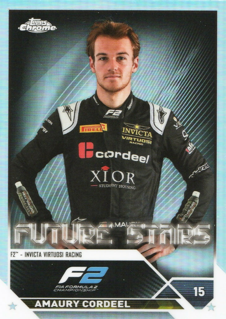 2023 Topps Chrome Formula 1 Base #73 - F2 Drivers - Refractor Amaury Cordeel - F2 Invicta Virtuosi Racing - A