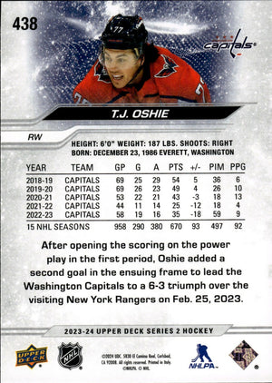 2023-24 Upper Deck Series 2 Hockey - Base #438 T.J. Oshie - Washington Capitals