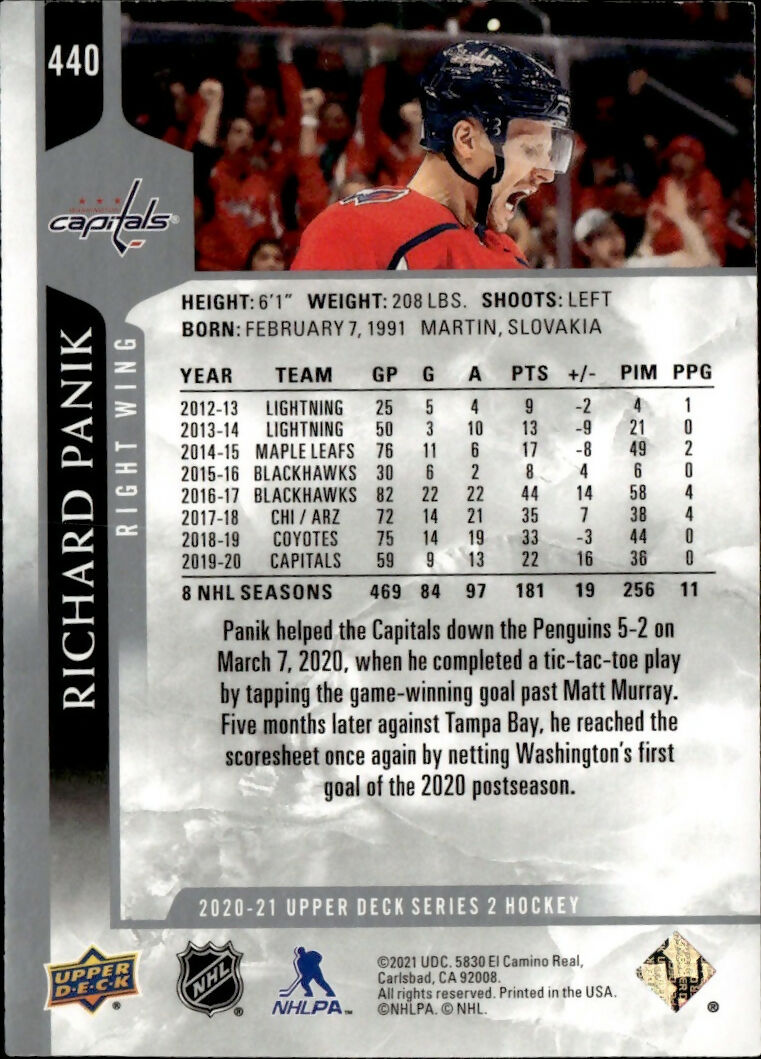 2020-21 Upper Deck Series 2 Hockey - Base #440 Richard Panik - Washington Capitals - B