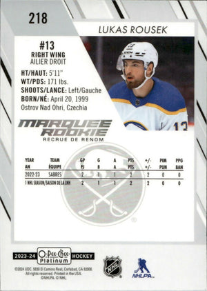 2023-24 Upper Deck O-Pee Chee Platinum Hockey - Base - Marquee Rookie #218 Lukas Rousek - Buffalo Sabres - B