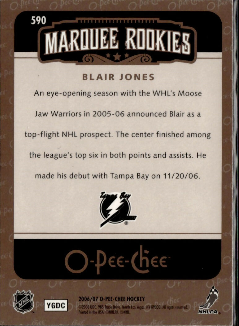 2006-07 O-Pee-Chee - Base - Marquee Rookies #590 Blair Jones - Tampa Bay Lightning - B