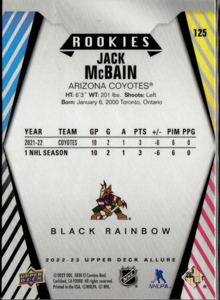 2022-23 Upper Deck Allure Hockey - Base - Black Rainbow - Rookies #125 Jack McBain - Arizona Coyotes