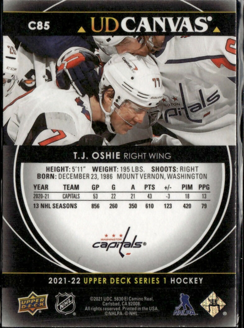 2021-22 Upper Deck UD Canvas Black #C85 T.J. Oshie Washington Capitals