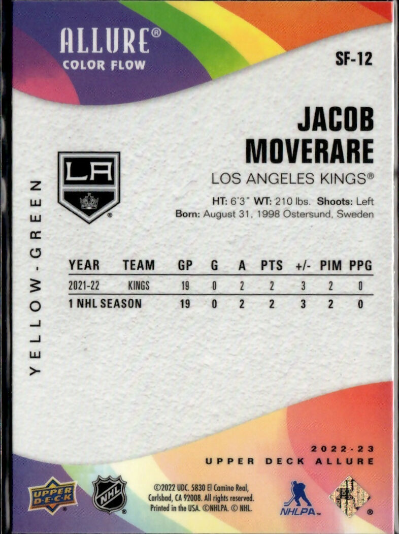 2022-23 Upper Deck Allure Hockey - Color Flow - Yellow-Green #SF-12 Jacob Moverare - Los Angeles Kings - B
