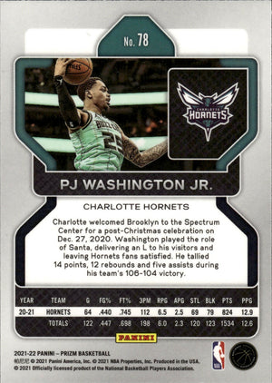 2021-22 Panini Prizm Basketball - Base # 78 PJ Washington Jr. - Charlotte Hornets