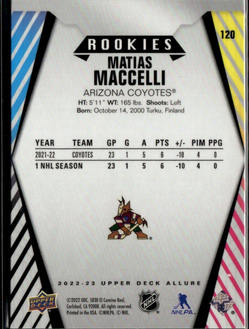 2022-23 Upper Deck Allure Hockey - Base - Rookies #120 Matias Maccelli - Arizona Coyotes