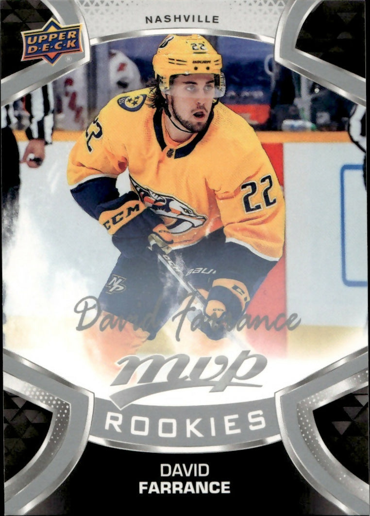 2021-22 Upper Deck MVP Hockey - Base - Rookies - Silver Scripts #230 David Farrance - Nashville Predators - A