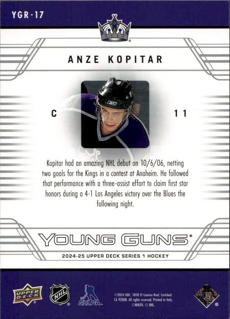 2024-25 Upper Deck Series 1 Hockey - Young Guns Renewed #YGR-17 Anze Kopitar - Los Angeles Kings - B