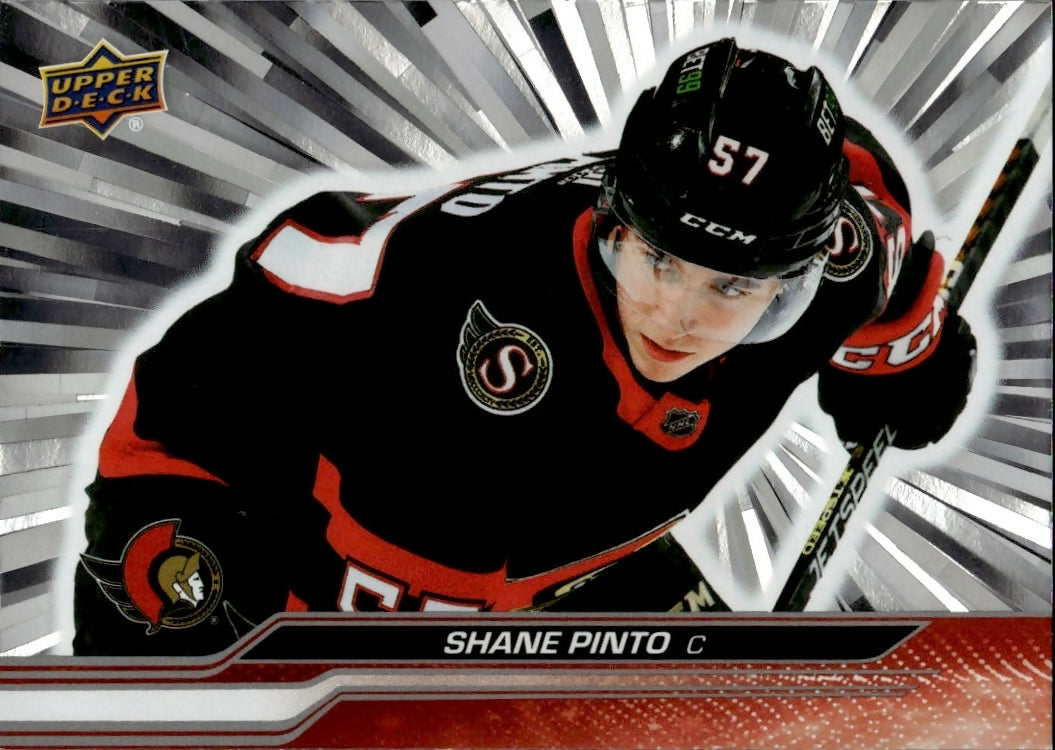 2023-24 Upper Deck Series 2 Hockey - Base - Silver Burst #128 Shane Pinto - Ottawa Senators A