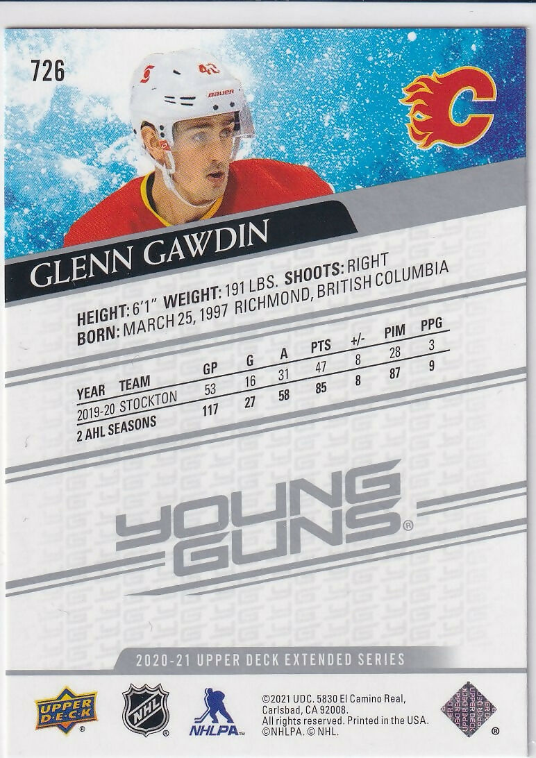 2020-21 Upper Deck #726 Glenn Gawdin Calgary Flames Rookie