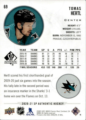 2020-21 Upper Deck Sp Authentic Hockey - Base #69 Tomas Hertl - San Jose Sharks - B